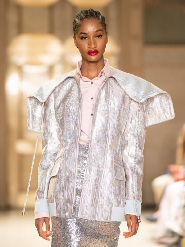 Close up of model for Malan Breton SS025 NYFW Photo by Arun Nevader