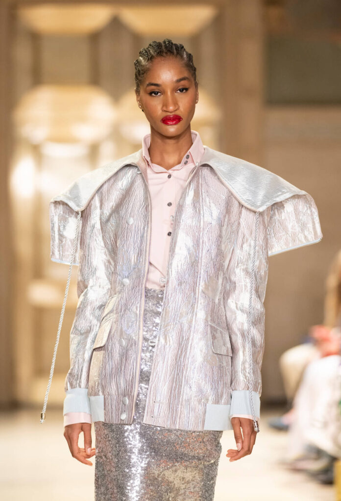 Close up of model for Malan Breton SS025 NYFW Photo by Arun Nevader